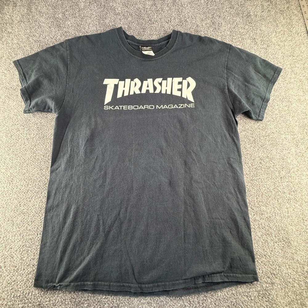 Thrasher Skateboard Magazine Graphic T-Shirt Black Large Logo Crewneck 0592